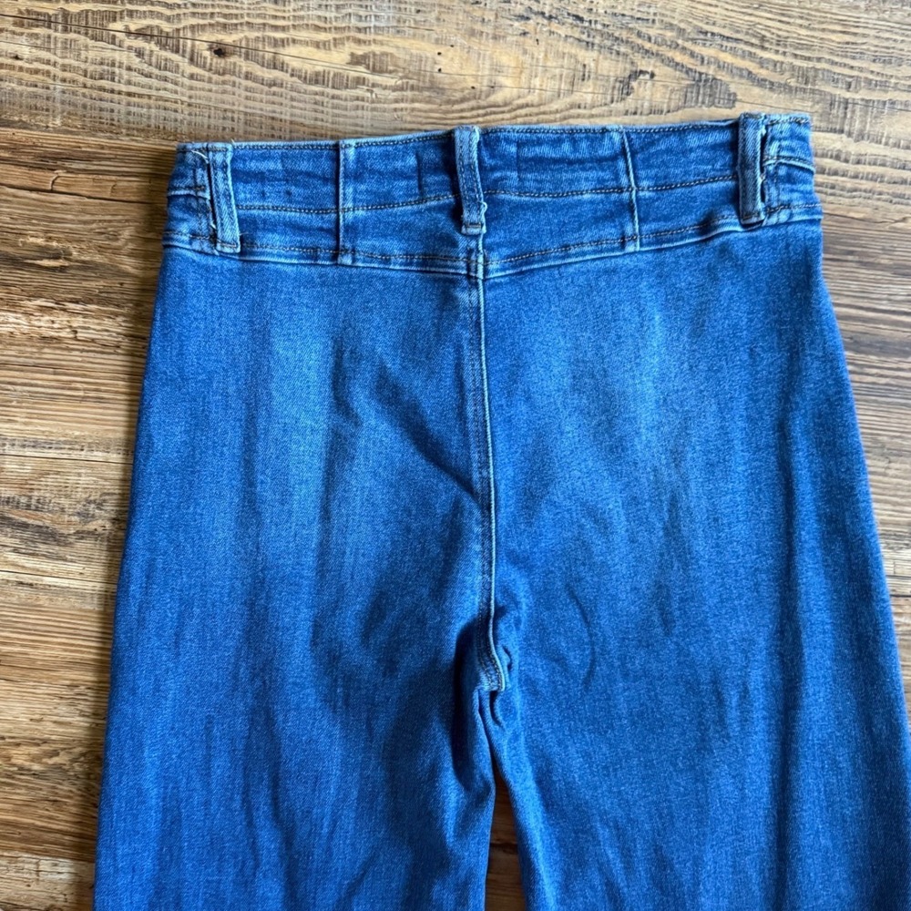 Risen Jeans FLARE Wide Leg Pants Womens 7/28 High Rise Front Seam Denim Boho - Picture 5 of 13